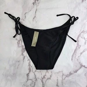 Parte inferior de natación J Crew mediana negra acanalada cintura curva cuerda bikini corbata de corte alto - Imagen 1 de 10