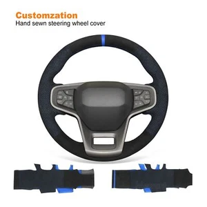 Custom Stitch Blue Mesh Alcantara Steering Wheel Cover for Ford Bronco 2021-2024 - Picture 1 of 17