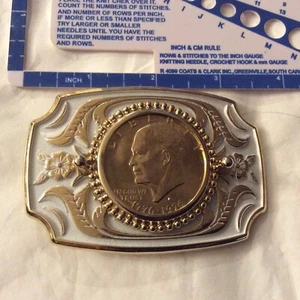 1776-1976 Eisenhower Liberty Bell Moon Silver Dollar Gold Plated Belt buckle - Picture 1 of 12