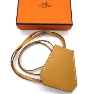 HERMES Logo Clochette Keybell Key Ring Necklace Leather Brown France M598
