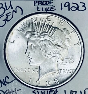 1923 P BU GEM PEACE SILVER DOLLAR UNC MS+ GENUINE U.S. MINT RARE COIN - Picture 1 of 2