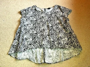 Top da donna-JONES NEW YORK-bianco/nero floreale misto lino hi-lo tunica-2X - Foto 1 di 5
