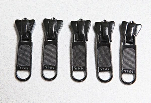 YKK Black #5VS Single Pull Metal Sliders for Vislon Zipper, Pkg of 5 pieces - Picture 1 of 2