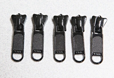 YKK Black #5VS Single Pull Metal Sliders for Vislon Zipper, Pkg of 5 pieces - Image 1 of 2