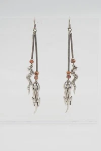 Pendientes largos de colección de plata esterlina hechos a mano figurativos lagarto serpiente nativos americanos - Imagen 1 de 6