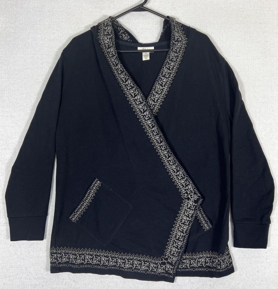 Cárdigan con capucha Style & Co frente abierto para mujer XL negro bordado Foto 1 de 4