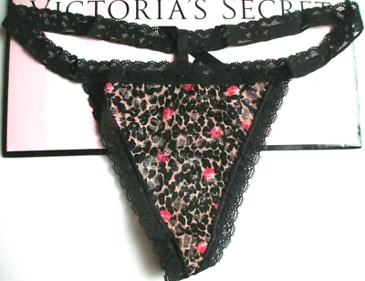 VICTORIA'S SECRET V-String Thong Panty VS Black Lace S M L XL Floral Leopard - Image 1 of 4