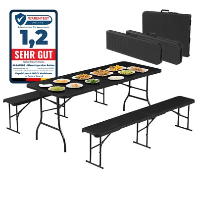 ALBATROS Bierzeltgarnitur Rattan Tisch + 2 Bänke klappbar Garten Party Festzeltgarnitur