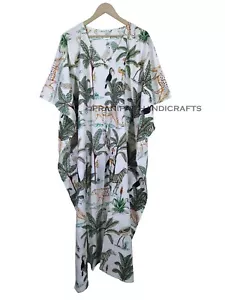 Animal Estampado Verano Algodón Blanco Pijama Hippie Largo Mujer Vestido Caftán - Imagen 1 de 8