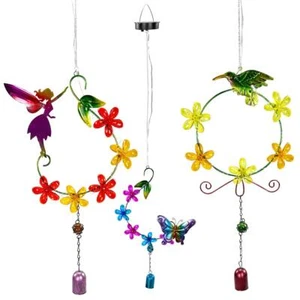 Windspiel Solar LED Licht bunt Solarleuchte Balkon Garten Deko hängend Metall - Bild 1 von 4