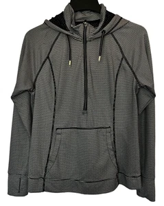 Tangerine Striped Athletic 1/2 Zip Hoodie Black and white Sz XL - Picture 1 of 9