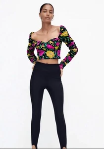 Zara womens Cropped Blouse Top size Small (4 6 US) Floral Sweetheart Neckline - Picture 1 of 13