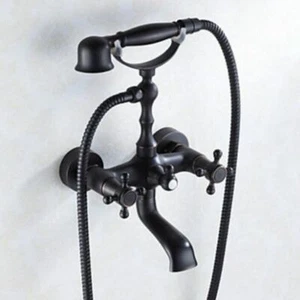 Wall Mount Bathtub Faucet Oil Rubbed Bronze Mixer Tap with Hand Shower Spray - Picture 1 of 4