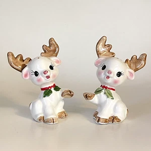 Vintage Lefton Christmas Reindeer Salt & Pepper Shakers #1669 Japan - Picture 1 of 7