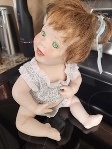 Antique Elke Hutchins Lil Punkins Porcelain Baby Doll, 6.5"x11"x7" Green Eyes - Picture 1 of 8