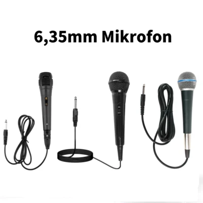 Dynamisches Mikrofon mit Kabel 2m/3m Klinkenstecker 6,35mm Mic Klinke Schwarz DE - Bild 1 von 4