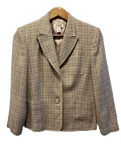 Blazer donna vintage Talbots taglia 8 panna foderato tweed anni '90 Y2K Preppy Academic - Foto 1 di 7
