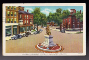 PORTLAND MAINE ME 1940 Longfellow Monument Longfellow Linen Postcard - Picture 1 of 2