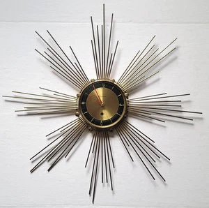 Vintage Mid Century Modern Forestville Starburst Sunburst Wanduhr Retro 60er Jahre - Bild 1 von 11