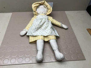 Vintage Large Primitive Handmade Cloth Rag Doll Plaid Dress - Picture 1 of 15