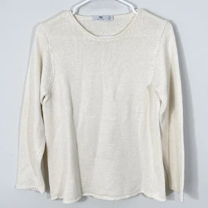 INIS MEAIN 100 % Leinen Strickpullover elfenbeinfarben Damen Größe Medium hergestellt in Irland - Bild 1 von 5