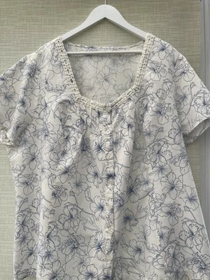 EVANS White & blue floral Short Sleeved Blouse with embroidered square neckline - Image 1 of 4