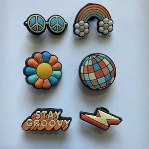 Lot Of 6 Rainbow/ Groovy / Peace / Retro / Flower Charms For Crocs Shoes NEW - Picture 1 of 1