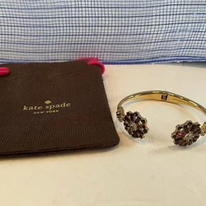 Kate Spade Purple And White Crystal Blossom Gold Open Hinge Bracelet Flowers - Picture 1 of 15