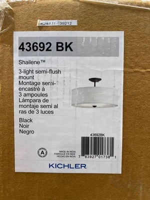 Kichler Shailene 18 pulgadas Pantalla de microfibra redonda semi empotrada negra de 3 luces Foto 1 de 2