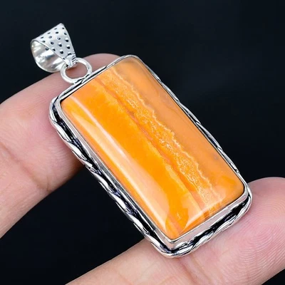 Colgante hecho a mano de ágata de encaje naranja enchapado en plata 925 de 2,01" Foto 1 de 3