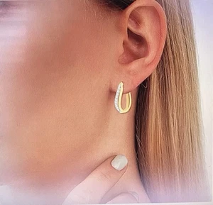 NWT 14K Gold Over Silver Cubic Zirconia Hoop Earrings - Picture 1 of 7