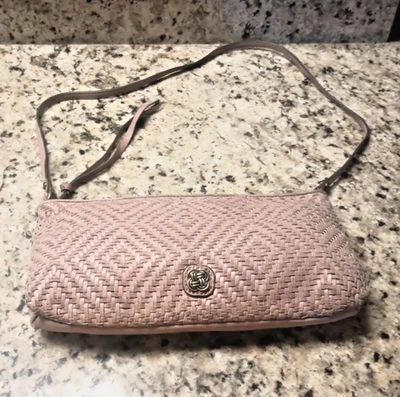 Vtg Elliott Lucca Taupe Brown Leather Shoulder bag Cross Body Clutch Purse weave - Image 1 of 4