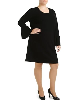 NY Collection Sweater Dress Womens Plus Size 2X Black Bell Sleeve Knit NWT - Image 1 of 4