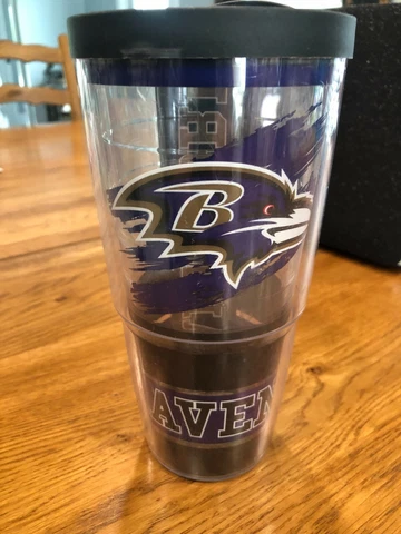 Tervis Tumbler Baltimore Ravens 24 oz Clear Cup Mug with Black Lid Cover