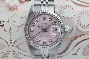 Rolex Datejust 26 mm quadrante rosa con accento di diamante orologio da donna in acciaio inox - Foto 1 di 12