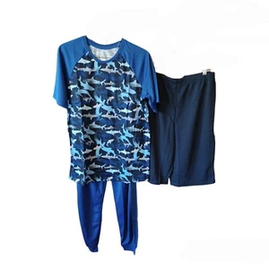 Wonder Nation Shark Pajama Set 18 Boys Long & Short Pants T-Shirt Blues - Picture 1 of 5