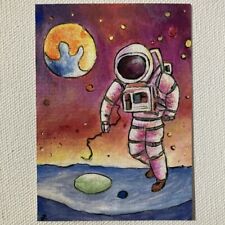 ACEO ORIGINAL PAINTING Mini Collectible Art Card Space Moon Earth Lunar Wanderer