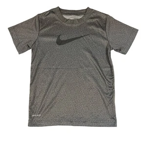 Nike Dri-fit Shirt Size 7 Boys Dark Gray Center Swoosh Short Sleeve EUC - Picture 1 of 5