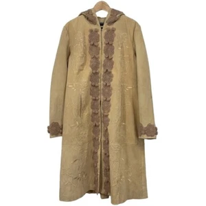 Boston Proper Women's Crocheted & Embroidered Long Leather Duster Jacket Size 16 - Picture 1 of 13