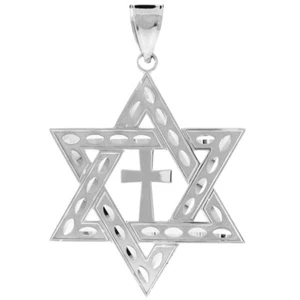 925 Sterling Silver Jewish Star of David With Cross Pendant Necklace Large 2.2" - Bild 1 von 4