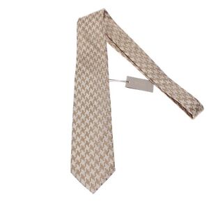 Tom Ford NWT Neck Tie in Tan/White Houndstooth Silk/Linen Blend Made in Italy