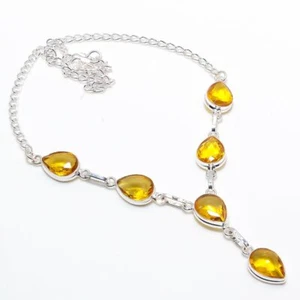 Gemstone Handmade 925 Sterling Silver Jewelry Yellow Citrine Necklaces Size 18" - Picture 1 of 1