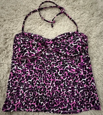 Camiseta de natación Tankini CATALINA para mujer talla L (12-14) púrpura con estampado de animales escote corbata Foto 1 de 4