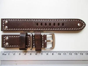 Mocha Marrón Piloto Clavo Liso XL Cuero 22 MM Correa de Reloj Metal Guardián - Imagen 1 de 5