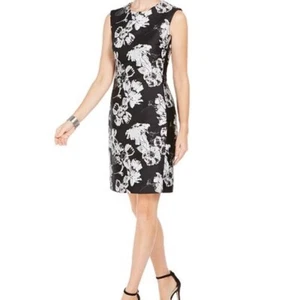 Abito tubino Natori bianco e nero floreale-jacquard taglia 12 $229 - Foto 1 di 12