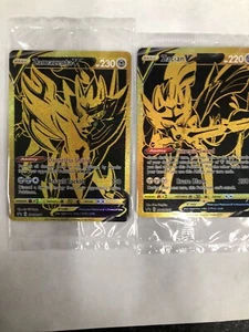 Pokemon TCG 1x Zacian V SWSH076 & 1X Zamazenta V SWSH077 Gold Rare Sealed m/NM! - Picture 1 of 4