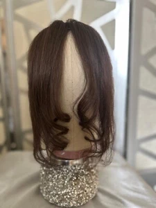 13.5" LONG HUMAN HAIR CURTAIN BANG FRONT FILLER HAIRPIECE CLIP EXTENSION BROWN - Picture 1 of 3
