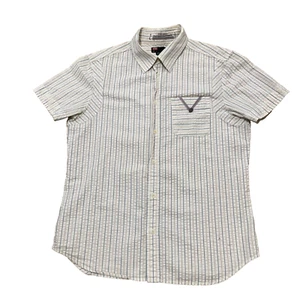 DIESEL Shirt Men L Seersucker White Preppy Red Blue American Stripe Button Camp - Picture 1 of 24