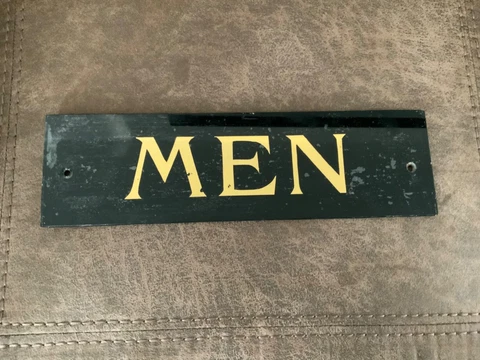 Antique Art Deco Original Reverse Glass vintage Restroom Advertising Sign, MEN Cover