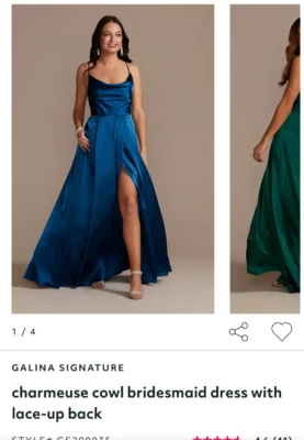 Vestido de novia David azul seda graduación/dama de honor  Foto 1 de 4